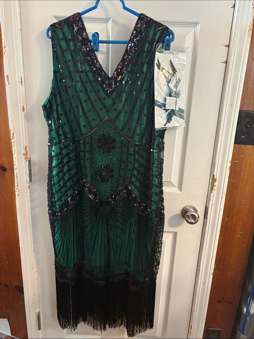 Emerald Green Babeyond  4XL Sequins & Fringe Evening Dress Halloween Cosplay